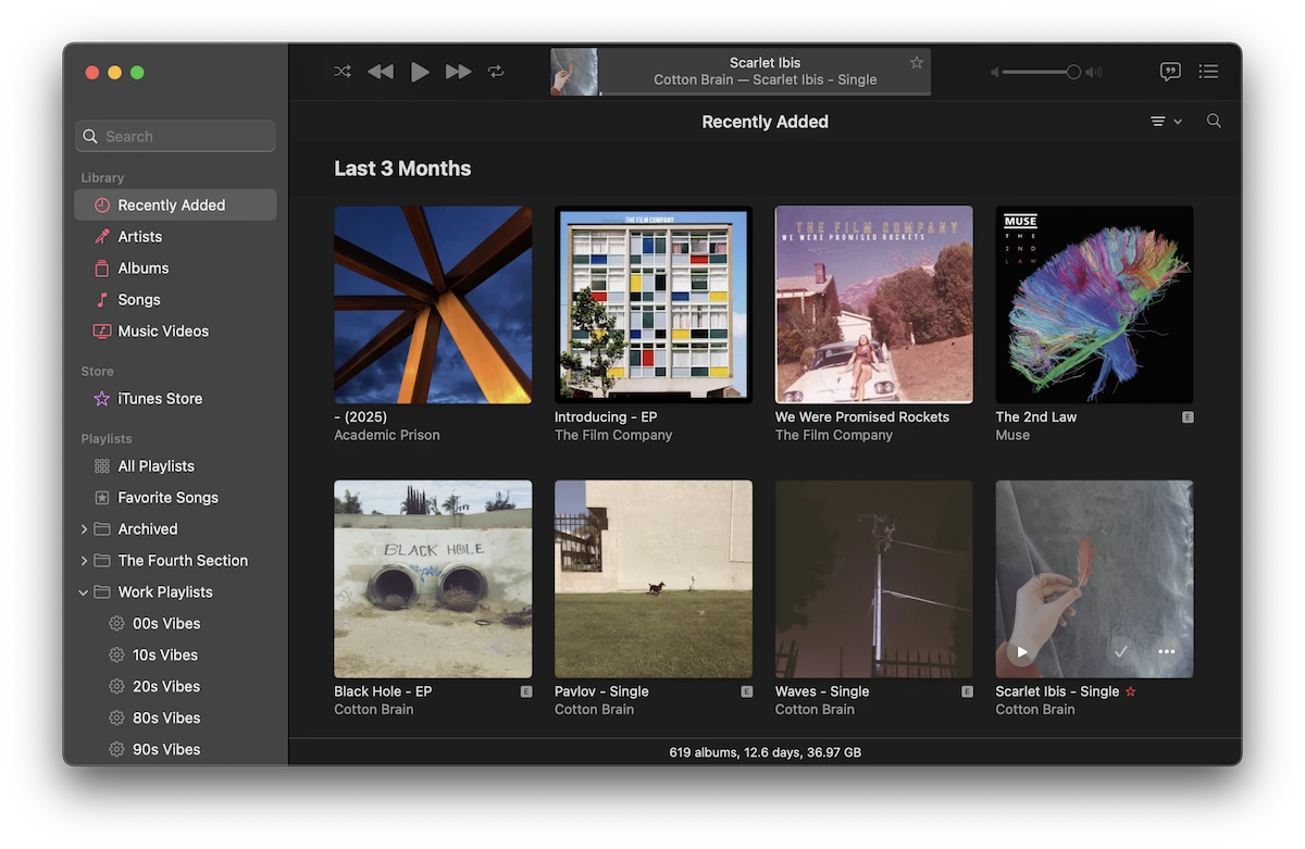 A screenshot of my music library as of three months ago.