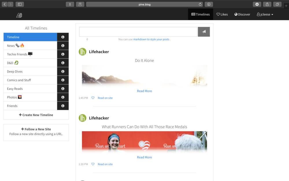 A look at the new Pine.blog timeline.