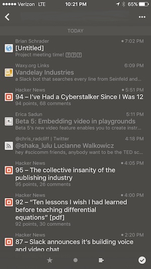 A screenshot of Reeder for iOS